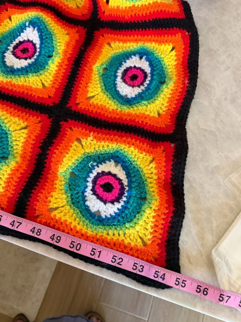 Handmade Neon Rainbow Evil Eye Granny Square Blanket 38x55